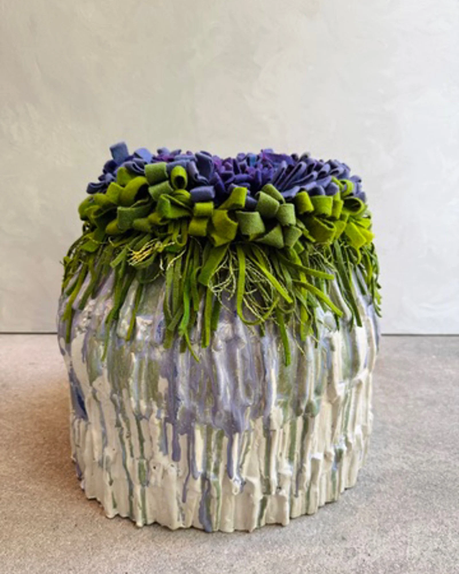 BLOOM SEAT IN PERIWINKLE, 15 x 15 inches, stoneware porcelain with fiber cushion, avaliable