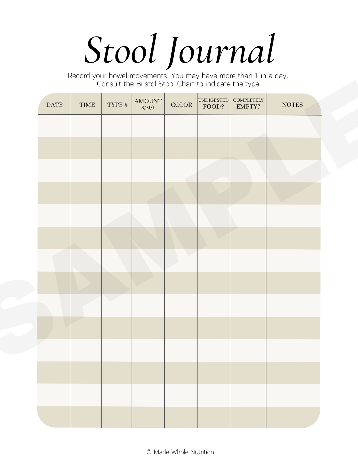 Stool Journal Handout — Functional Health Research + Resources — Made Whole  Nutrition