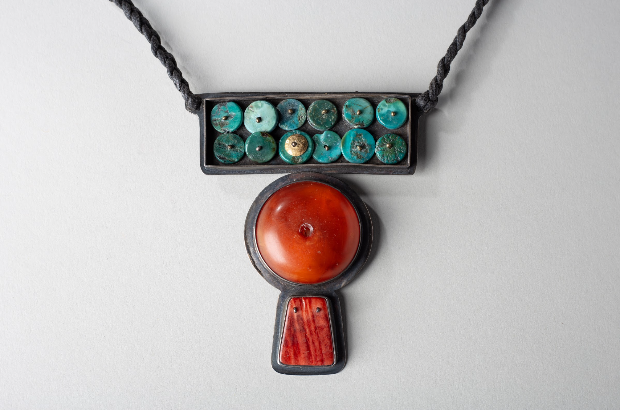 Modernist Sterling, Gold and Turquoise Necklace