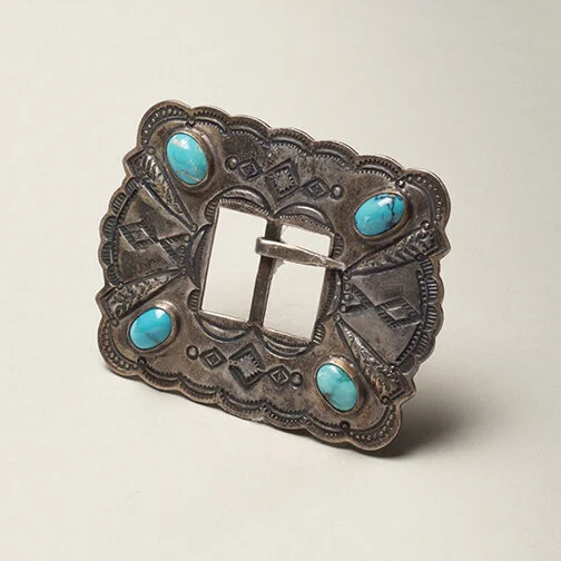 Navajo Belt Buckle with Turquoise — Art Blackburn display picture 1