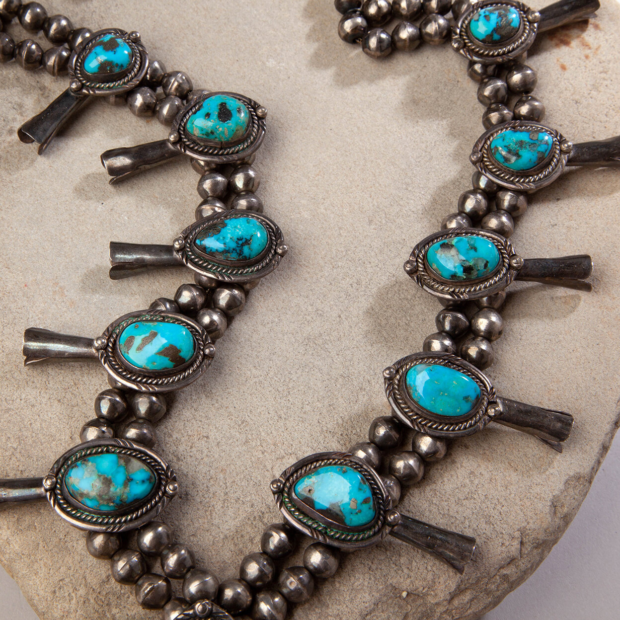 Lot - Sterling Silver Genuine Vintage Turquoise & Coral Squash Blossom  Necklace Navajo Native American Indian Jewelry Unsigned ~ 30