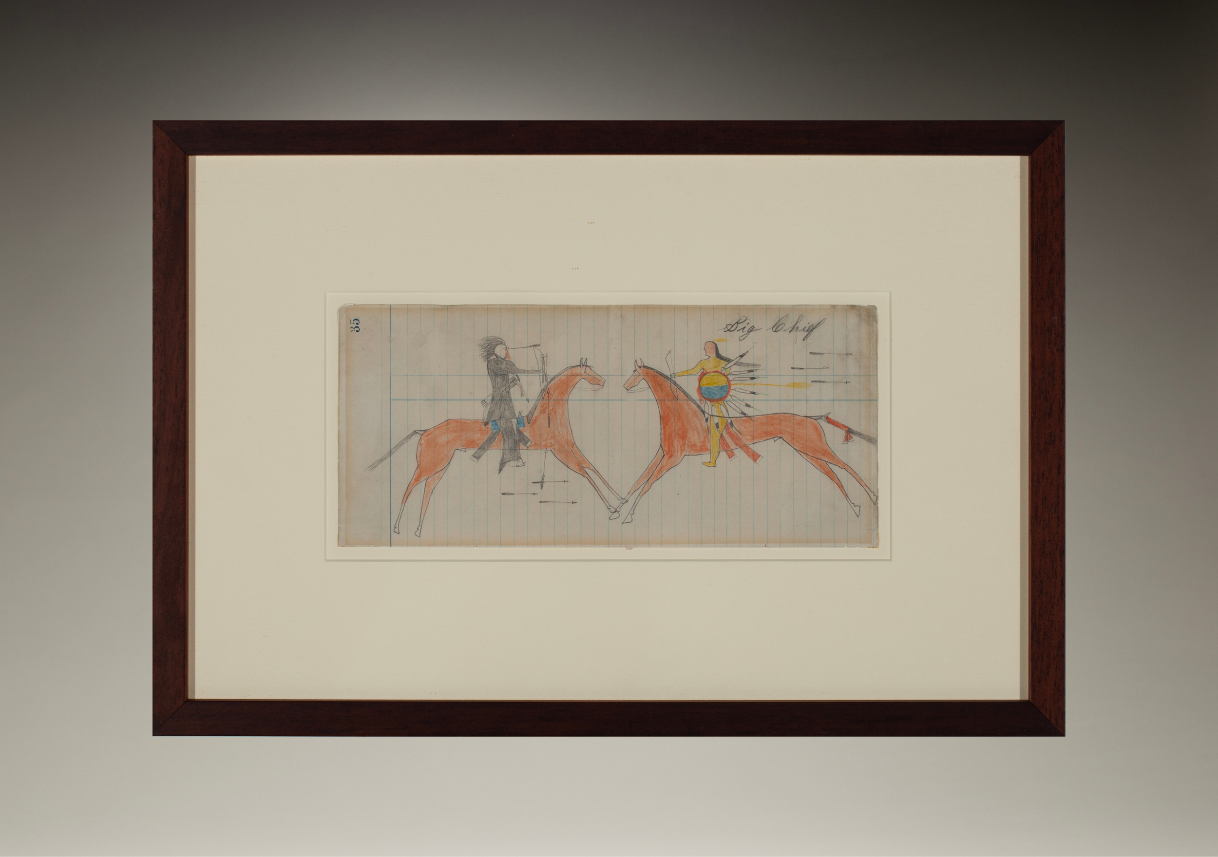 Lakota Ledger Drawing of Two Mounted Warriors