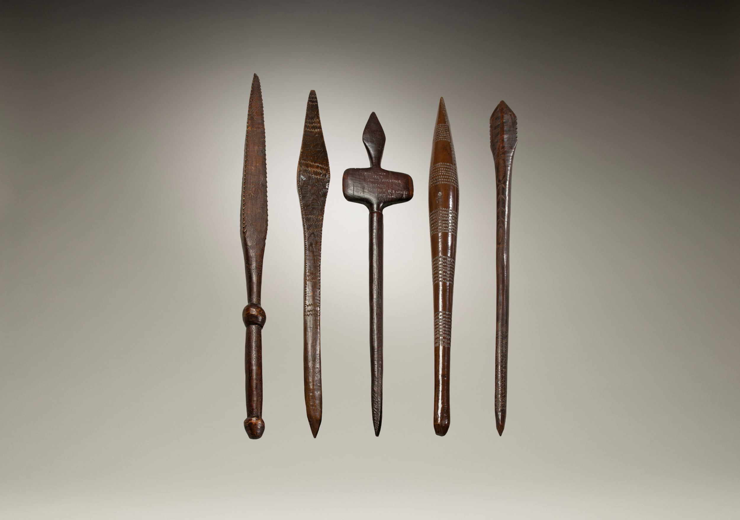 Group of Five Aboriginal Fighting Clubs, 19th Century