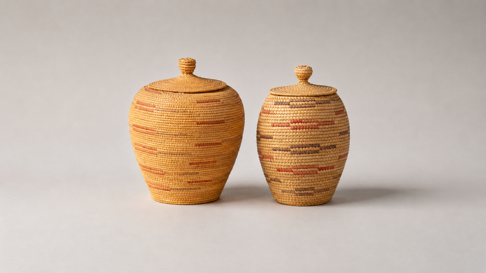Pair of Inuit Polychrome Coiled Baskets