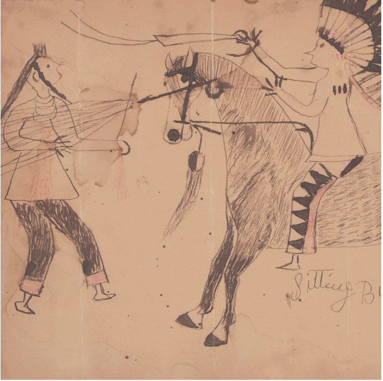 Lakota Warrior Drawing, Attributed to Sitting Bull Drawing