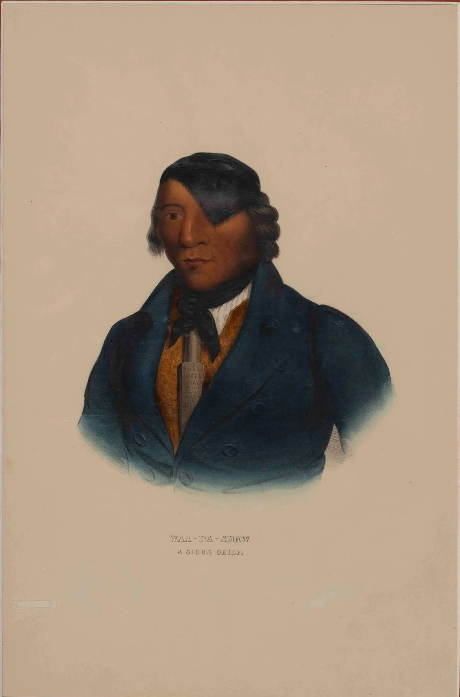Sioux Waa-Pa-Shaw Hand Colored Lithograph 1842 McKenney and Hall