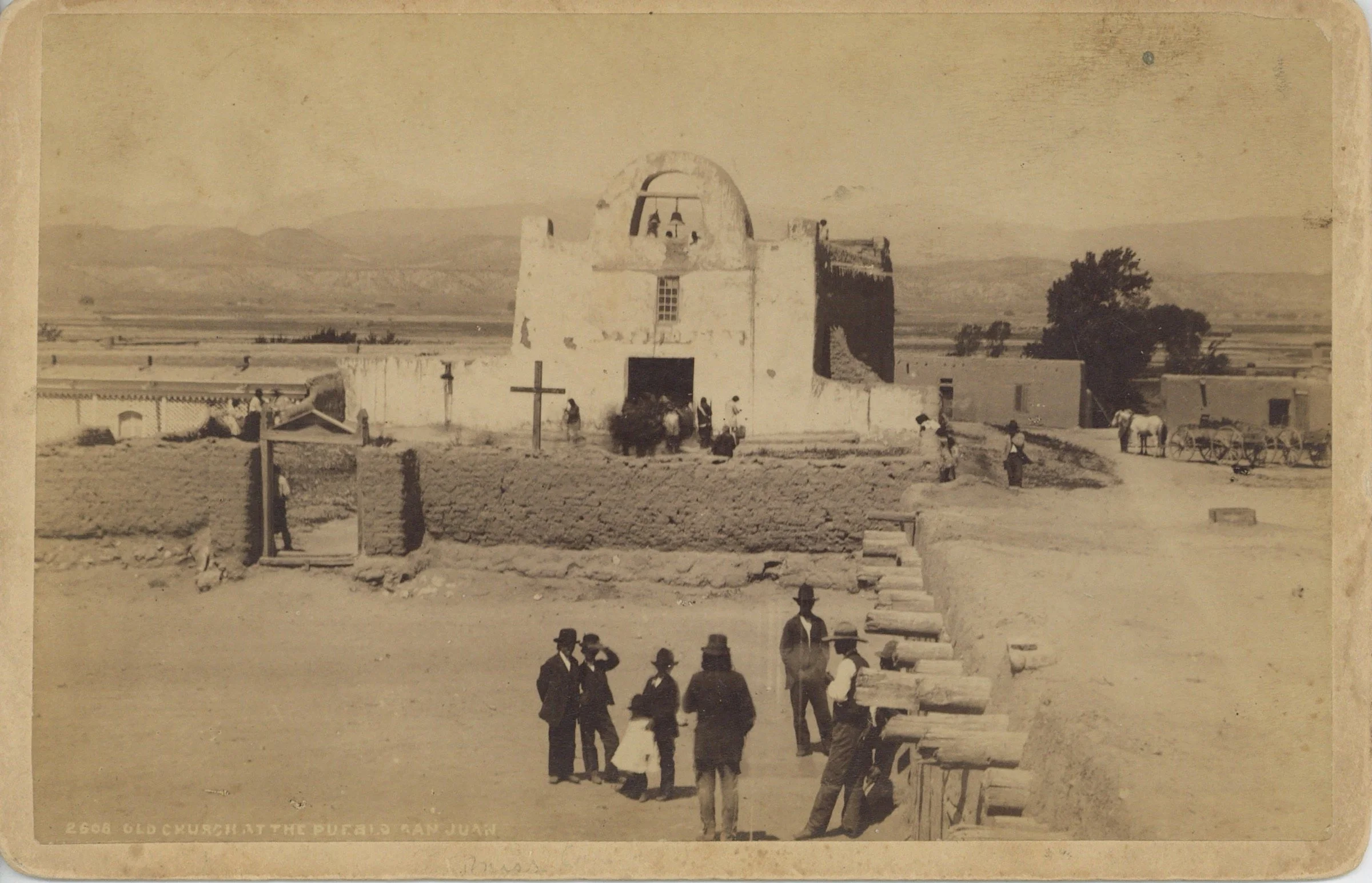 Pueblo San Juan Old Church Cabinet Card Albumen Print 1880s W.H. Jackson