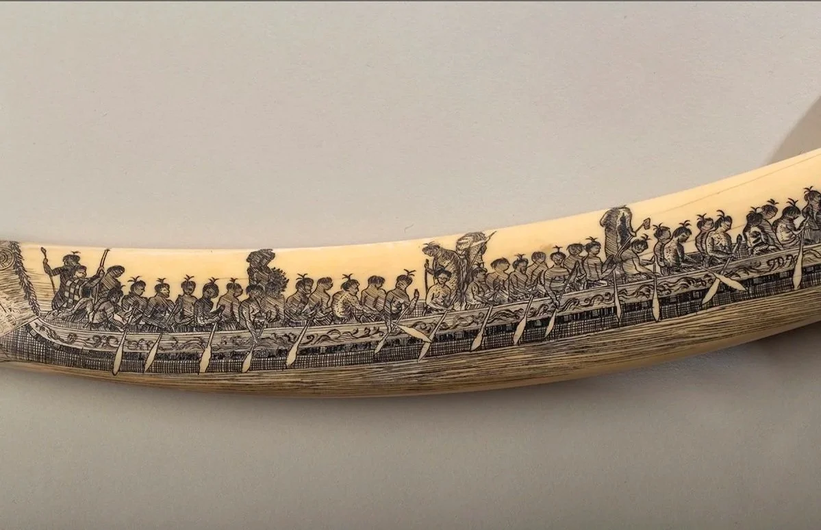 Scrimshaw Tusk, Māori War Canoe, Walrus Ivory
