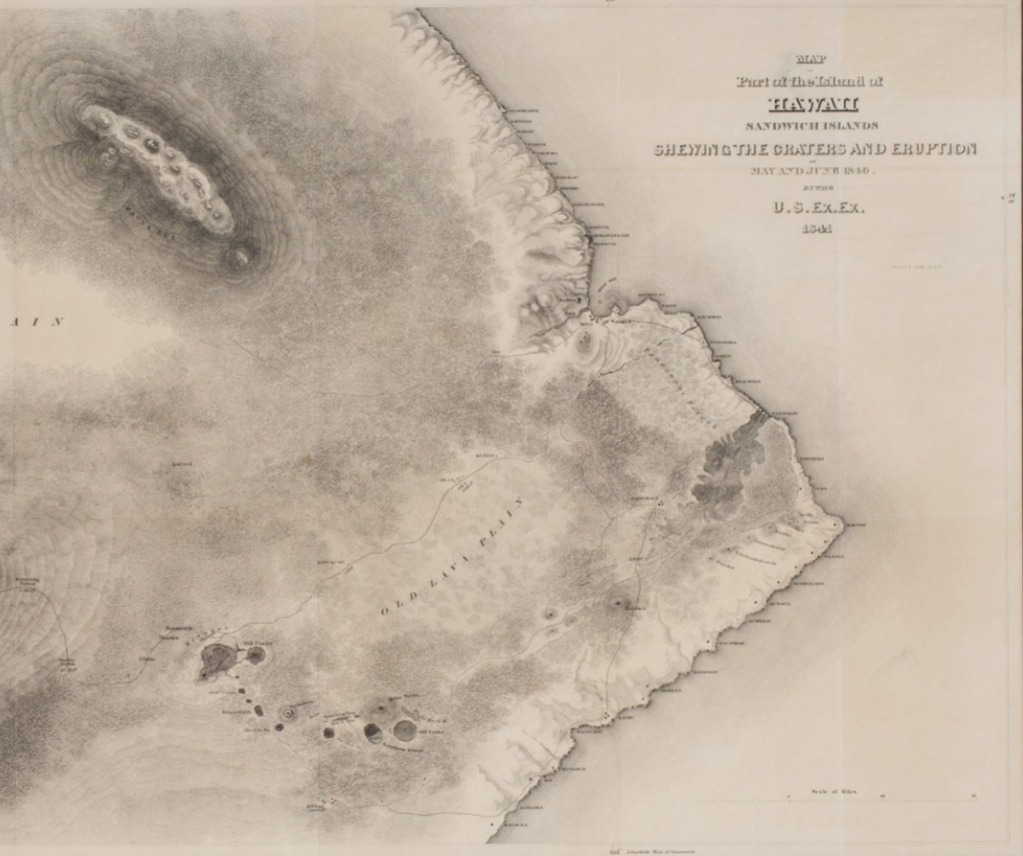 Hawaii Sandwich Islands Volcanic Craters Wilkes Map