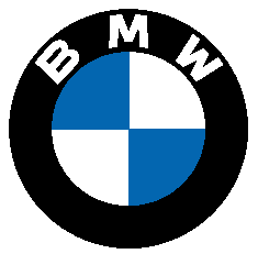 BMW logo with blue and white quadrants in a circular design