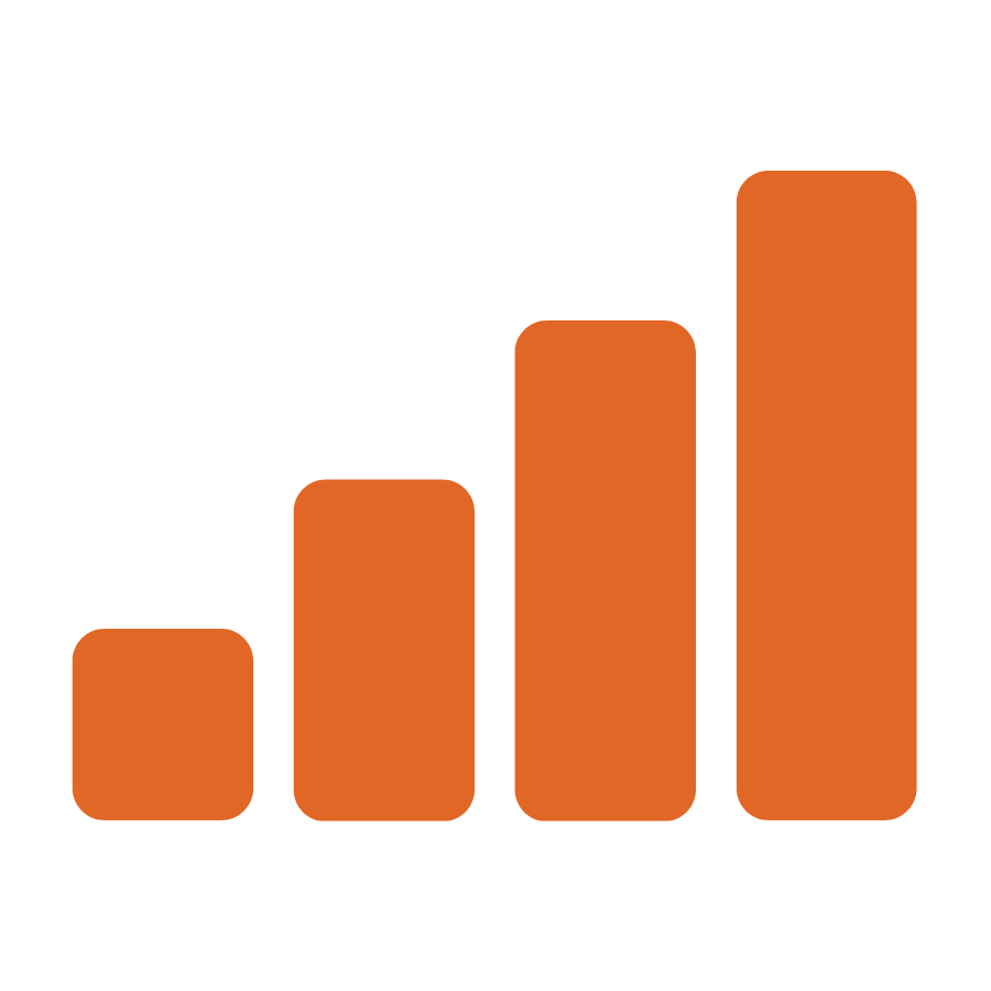 Bar graph with four orange bars increasing in height from left to right.