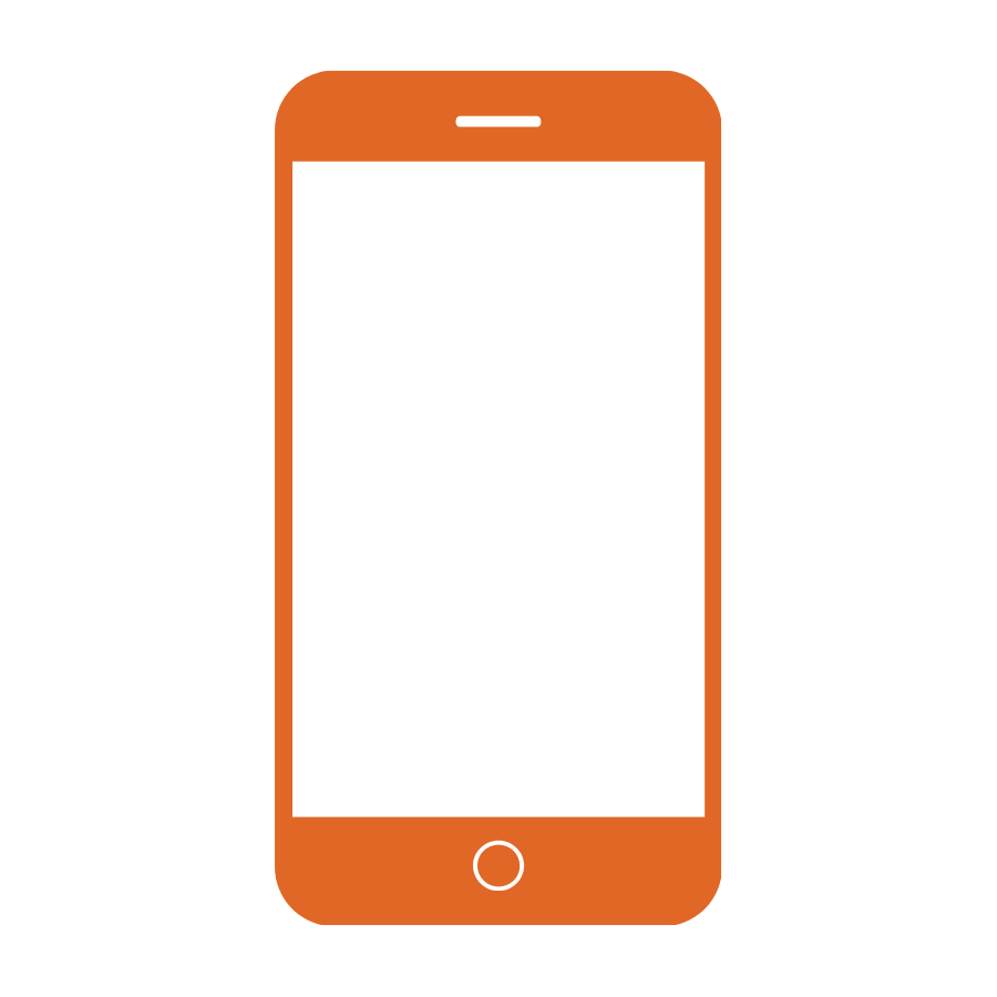 A smartphone with an orange case and white screen, showing no content.