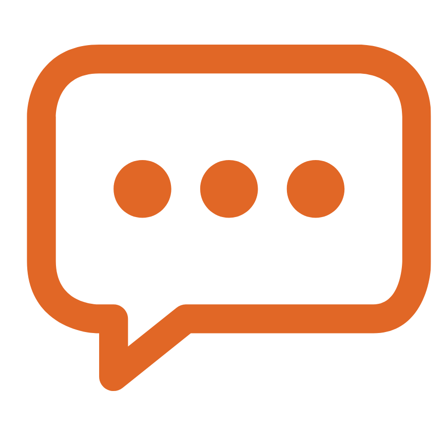 Orange speech bubble icon with three dots inside, representing a chat or messaging.