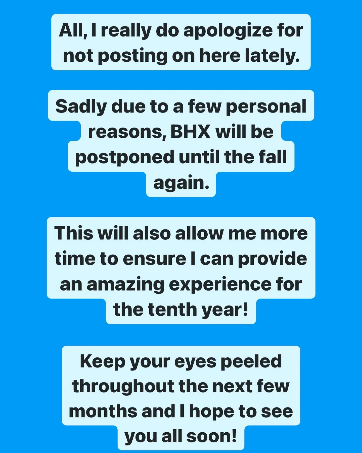 Update on BHX - postponed until fall 2024