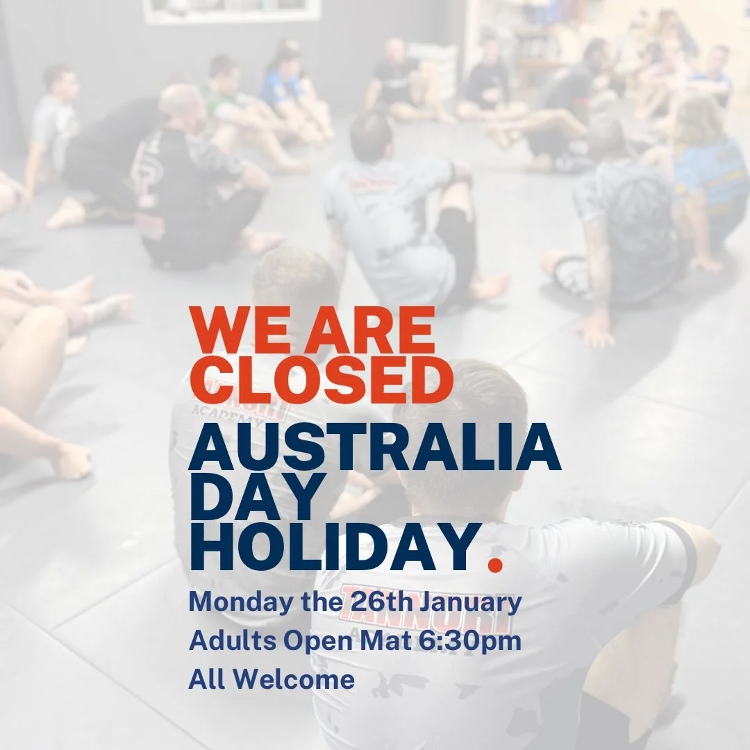 Heads up, everyone! The Jiu-Jitsu Hub will be closed for the Australia Day Holiday on Monday the 26 January. 

We will be hosting an Adults Open Mat at 6:30 PM!  All Welcome. 

Class Schedule resumes on Tuesday. Kids BJJ Classes resume Wednesday 28 J