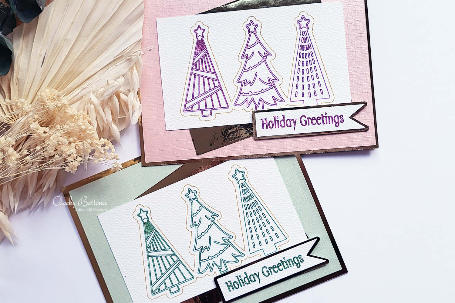 Send holiday greetings to your loved ones and friends with this cute card design featuring non-traditional colours and 3 different Christmas tree designs. 