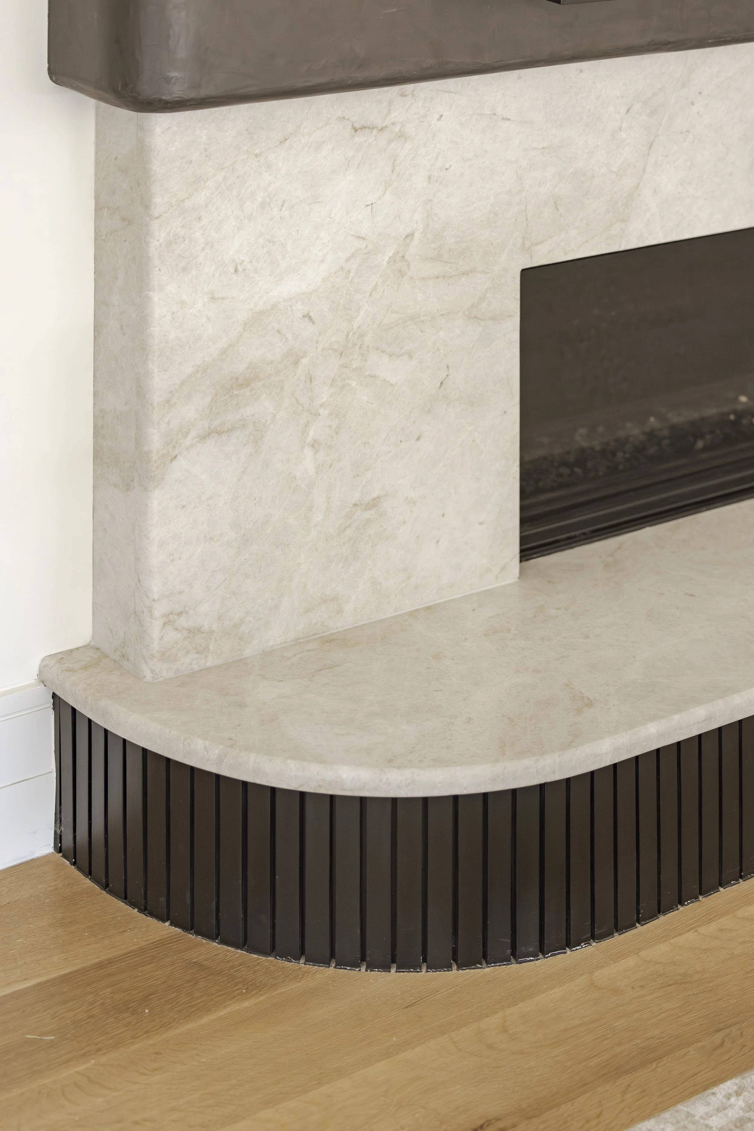 Rounded edges on fireplace