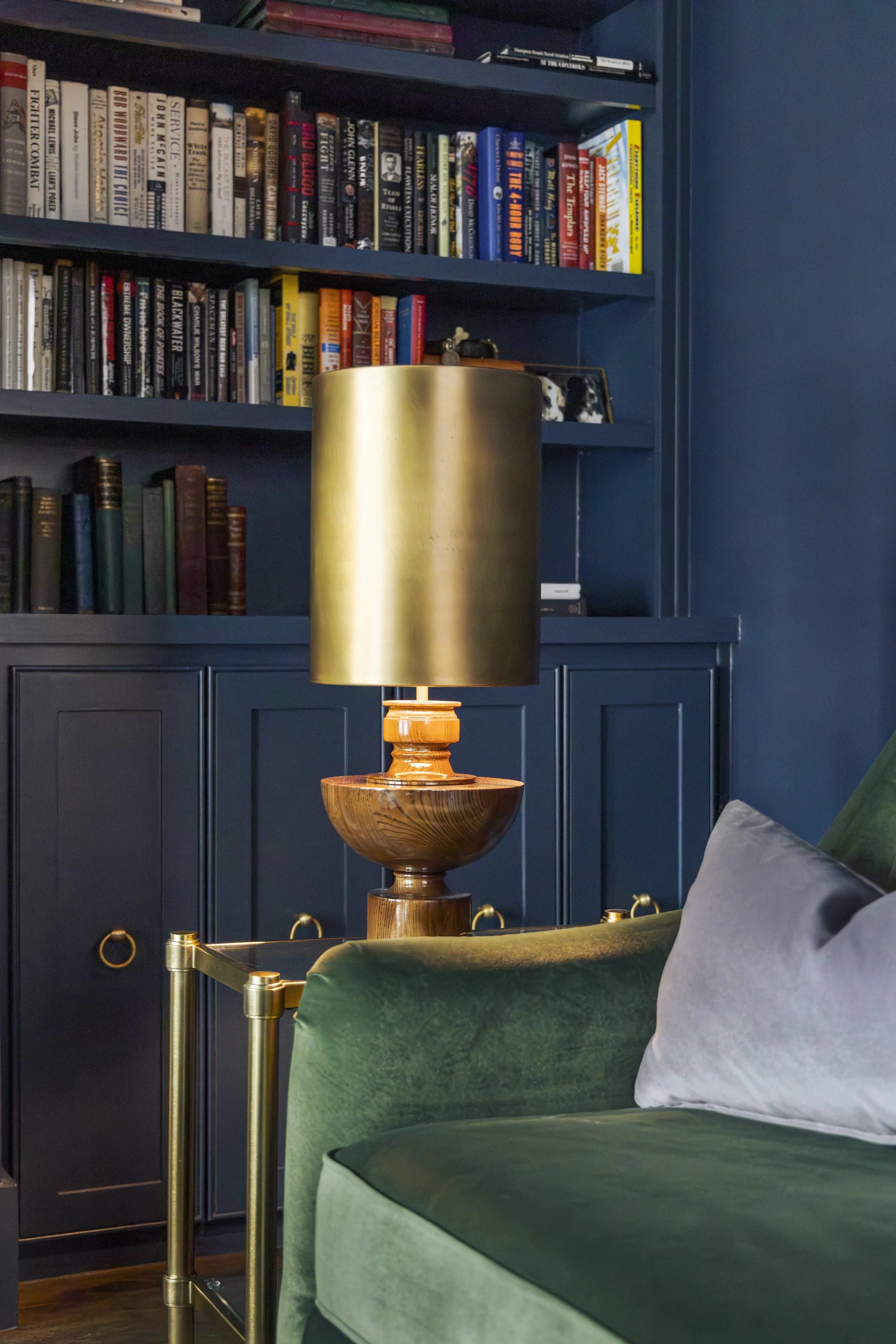 Study - Green sofa Gold Lamp & Bookcase.jpg
