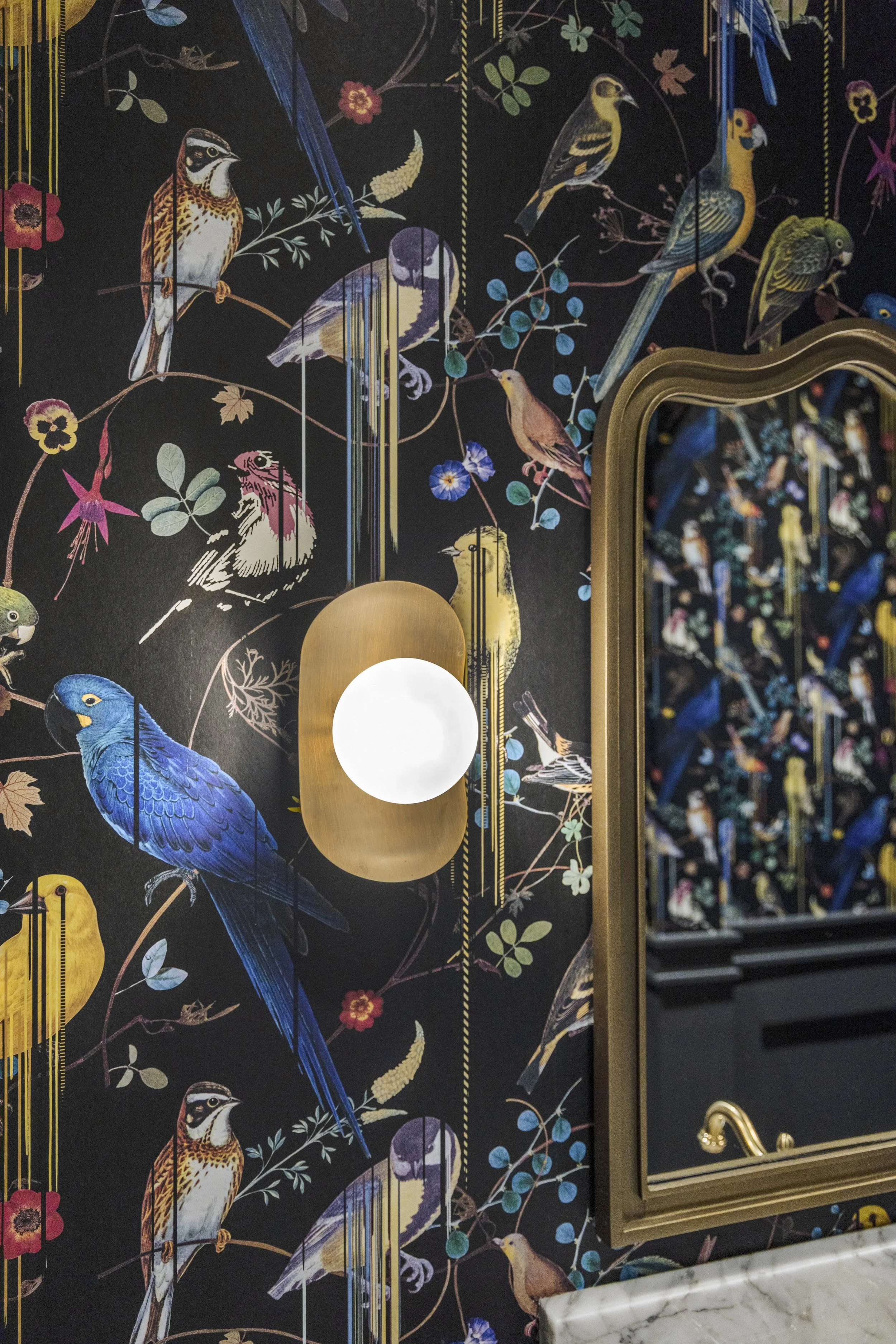 Powder Bath - Bird Wallpaper & Gold fixtures .jpg