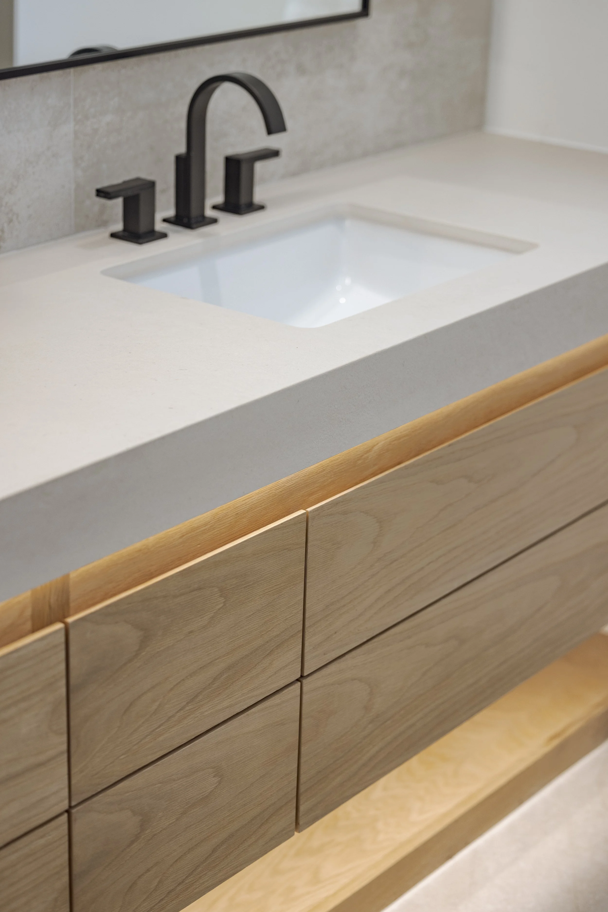 Custom vanity cabinet with under lighting
