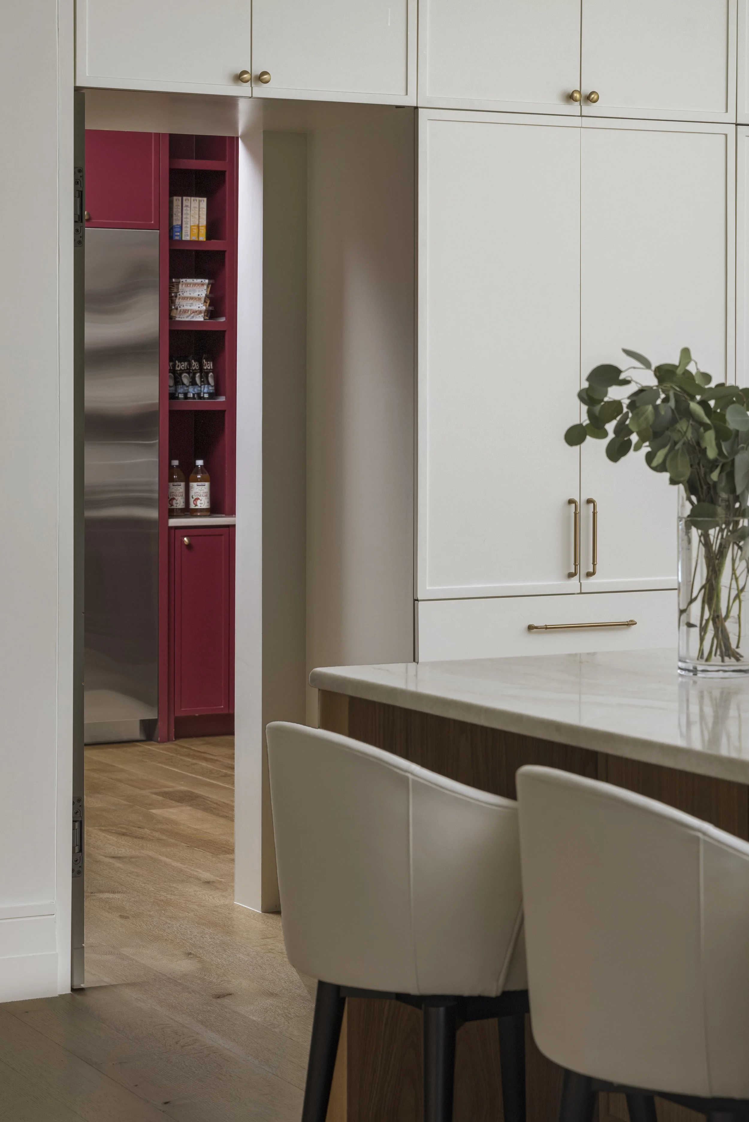 Hidden pantry behind custom cabinet door