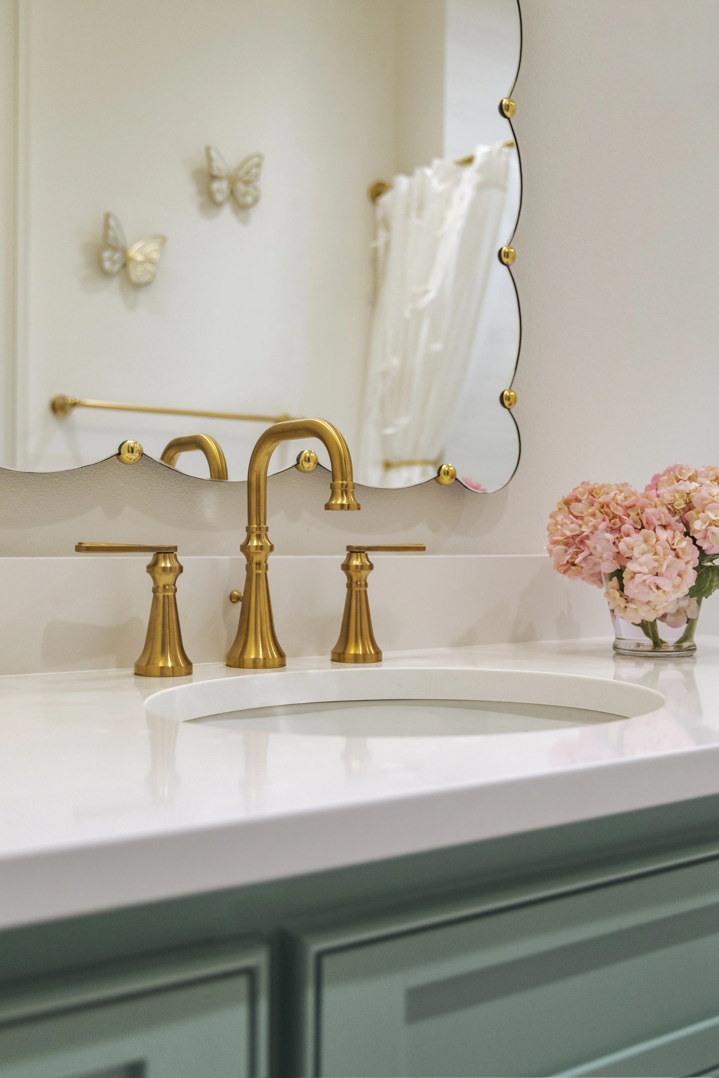 Gold Mirror & Sink Faucets - Green Cabinets.jpg