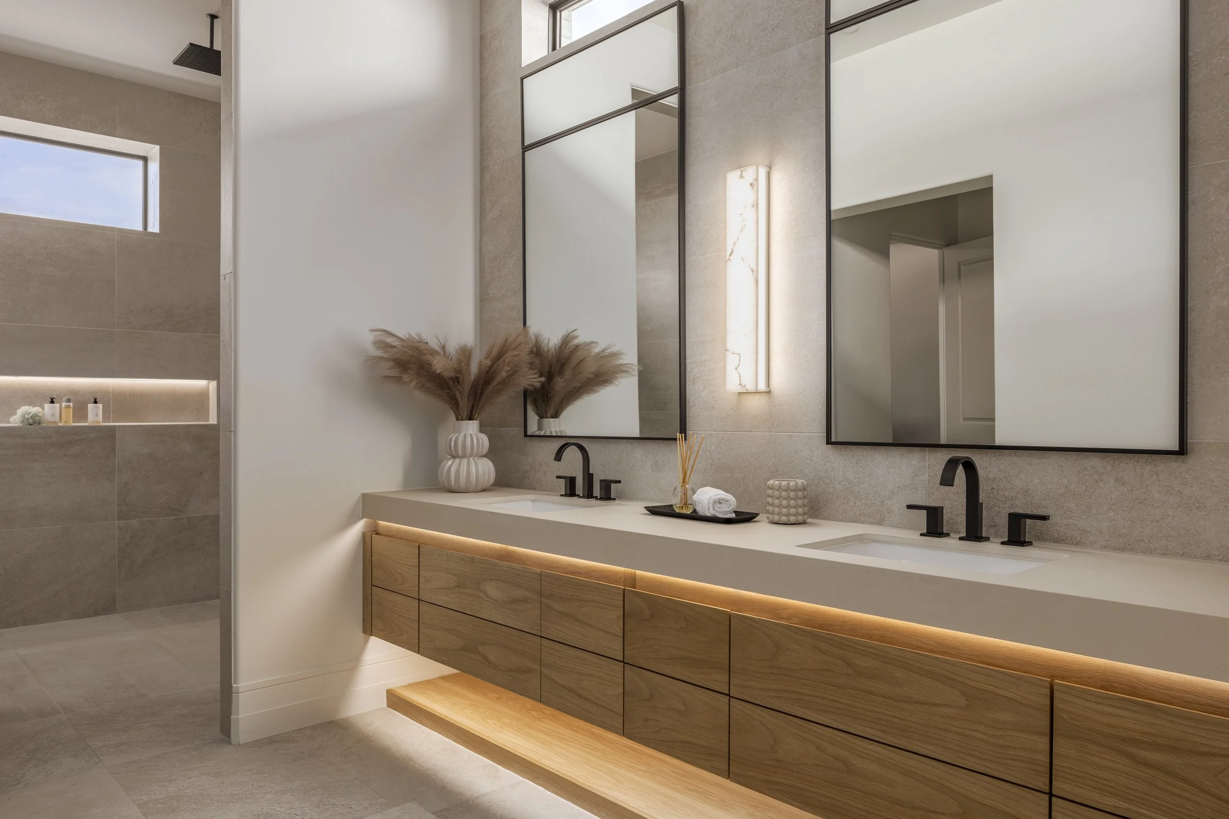 Master vanity & peek at shower
