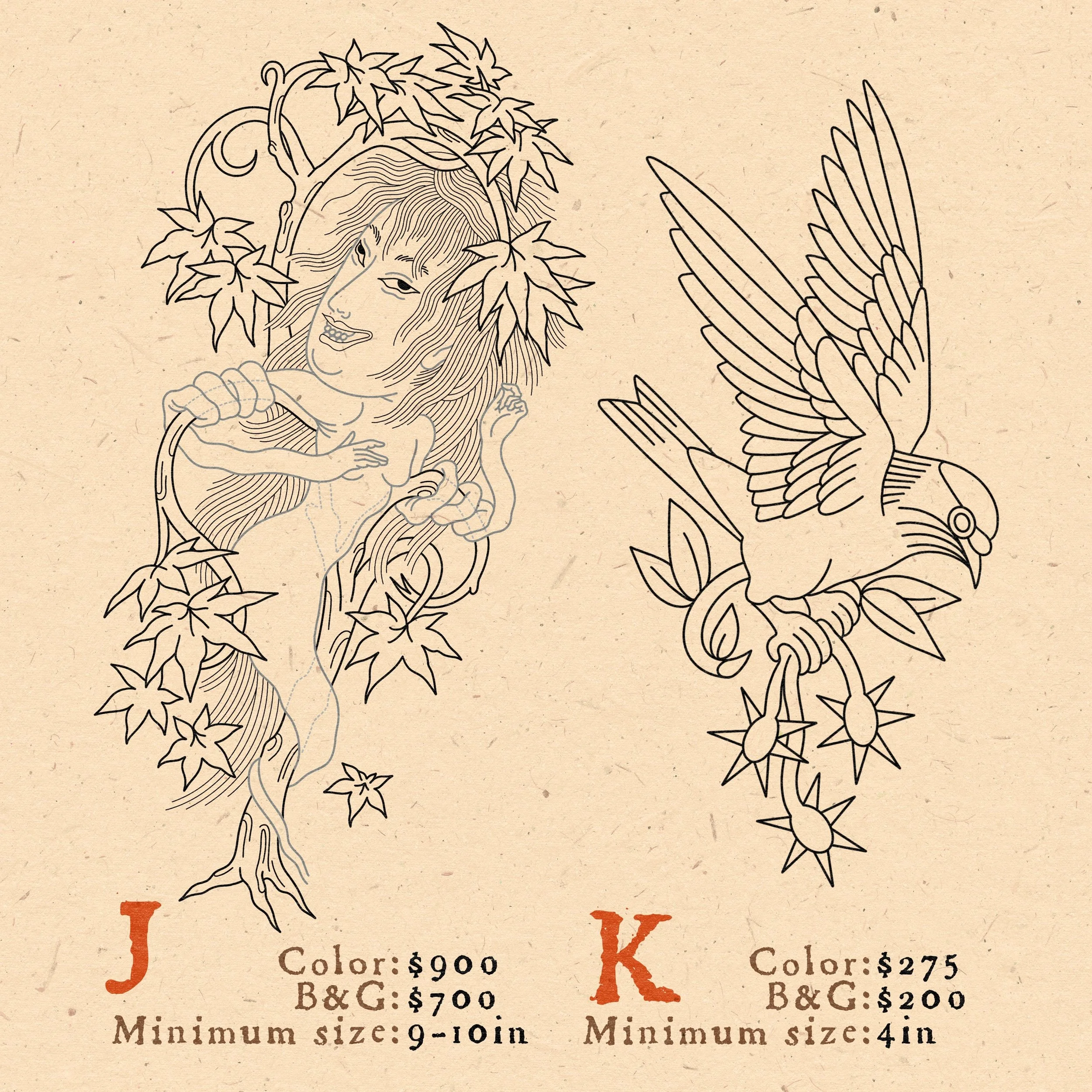 J. Honenashi Onna - Yokai - Honenashi Onna visits the houses of deceased individuals and tangles herself in garden trees. She is not an omen of death to come but of Death’s recent visit; a reminder to mourners that death still lingers…   K. Corvid w
