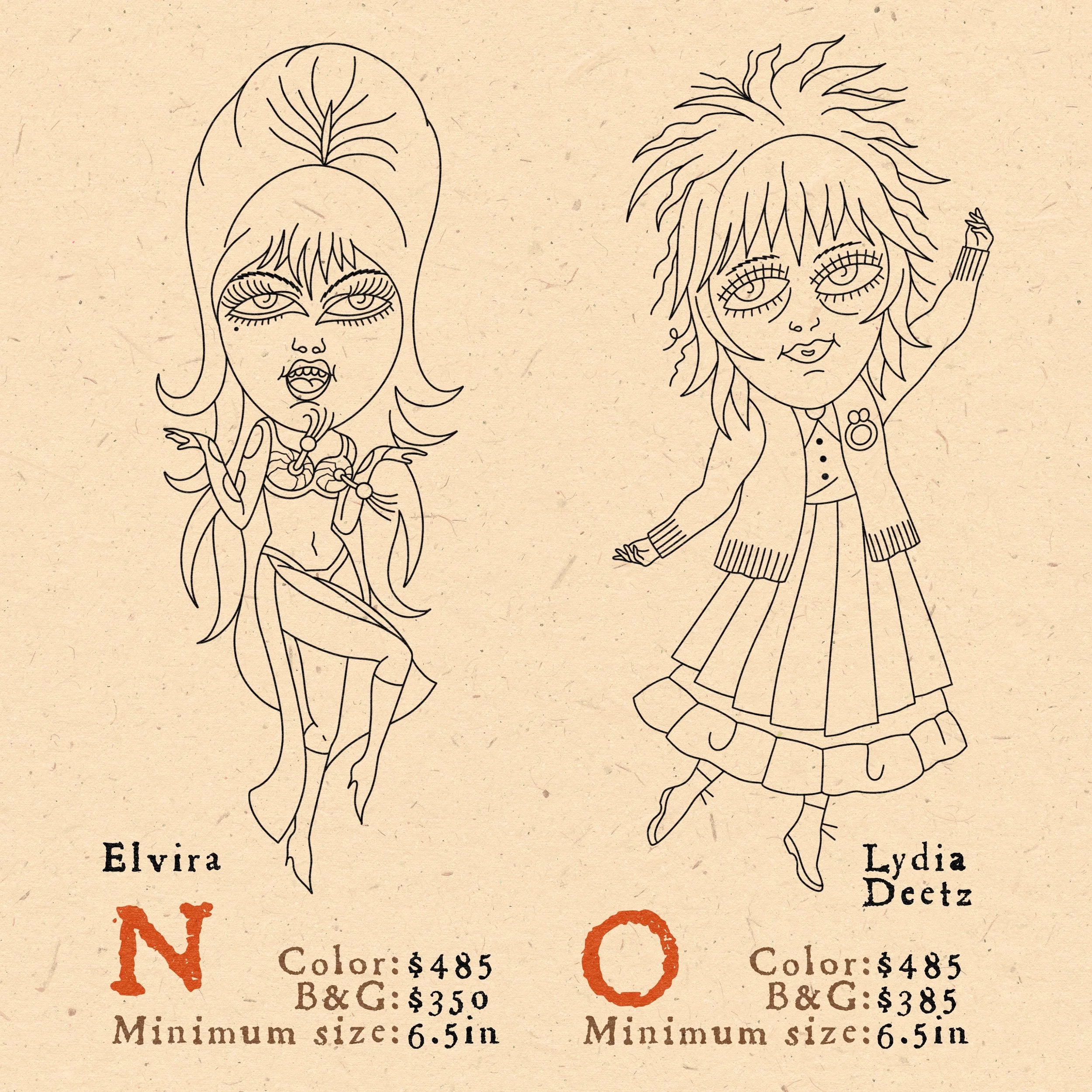  N. Elvira Mistress of the Dark! Garden Party Guest  O. Lydia Deetz - Garden Party Guest  Other garden party guests that I would do customs for:  Coraline, Dale Cooper and Laura Palmer, Fantastic Mr Fox, Alice from the Wonderland 