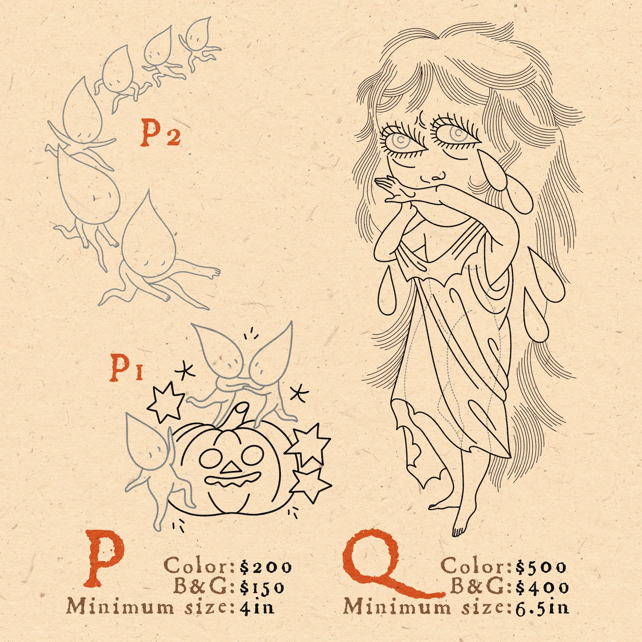  P. Spirits of the garden - want a custom of these little guys with different plants or veggies or interacting with garden stuff send a request!  Q. Banshee - The name 'banshee' is derived from the Old Irish for 'woman of the fairy mound'. I’ve depic