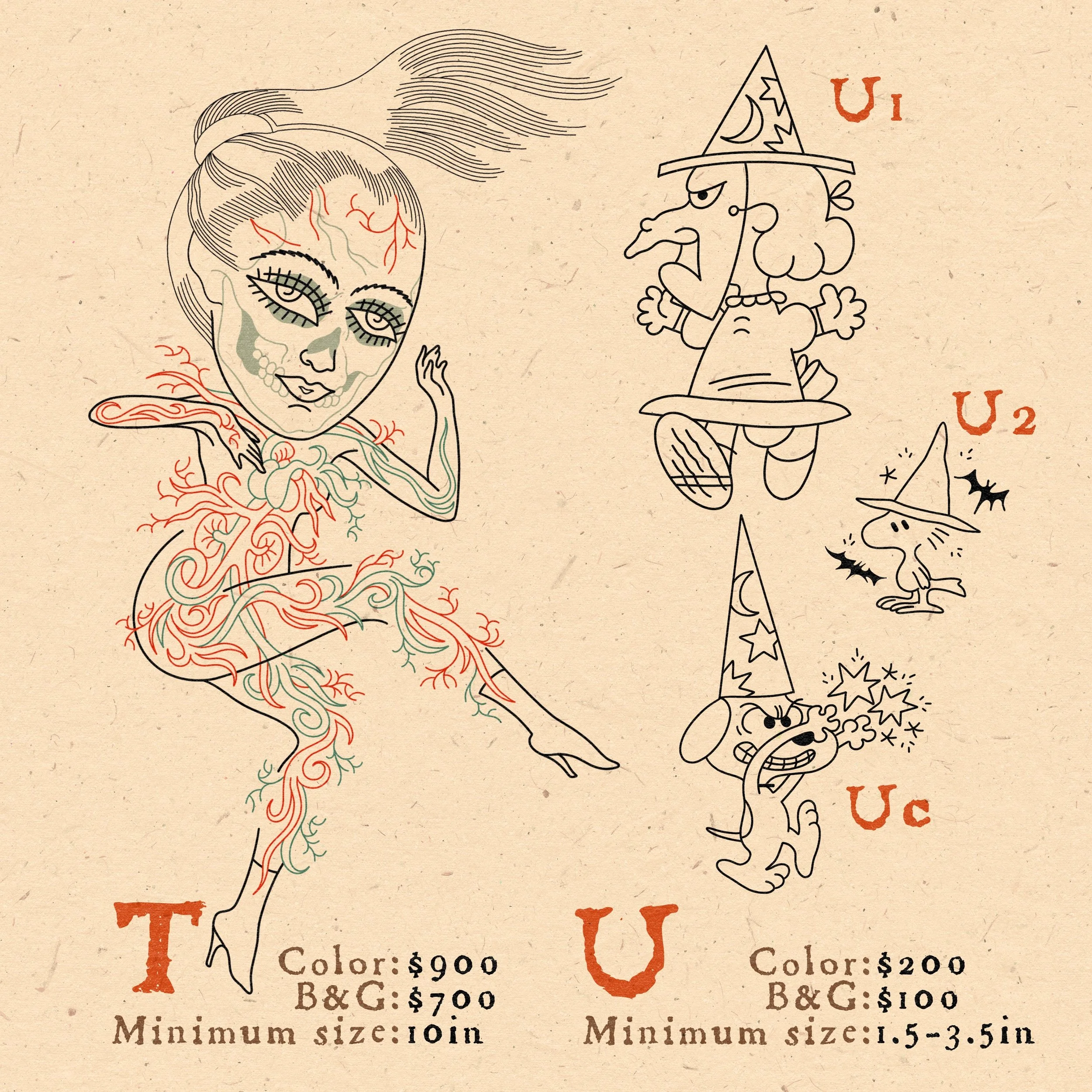  T. Bone-head - would look great in black and grey but this piece would read best in color!  U. Peanuts!!! WItches!!!! 