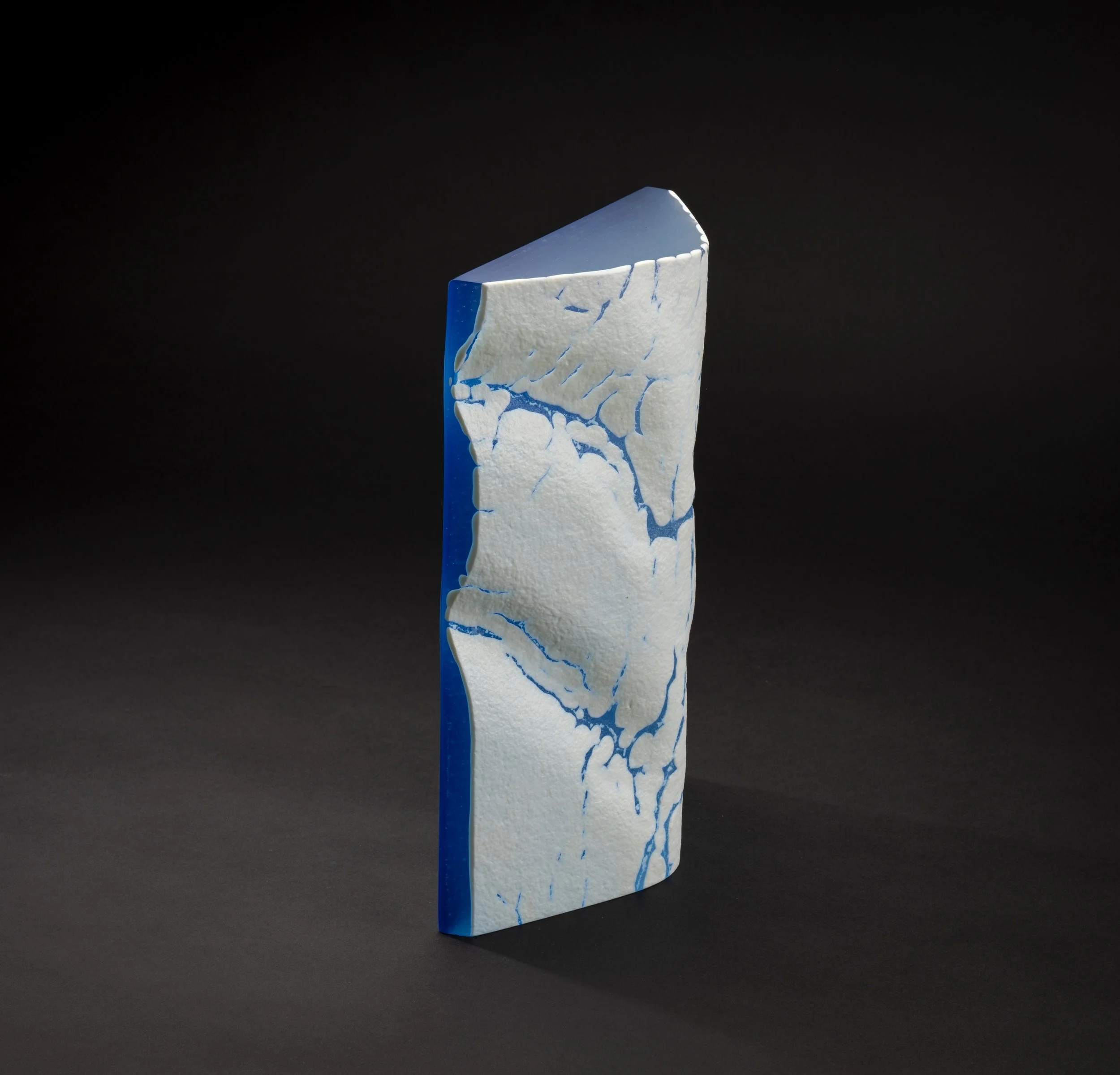 SOLD 
Aqua Profundum I (2024)  Kiln Formed and Hand Ground Glass, 27 cm H x 19.5 cm W x 6.5 cm D (Side View)