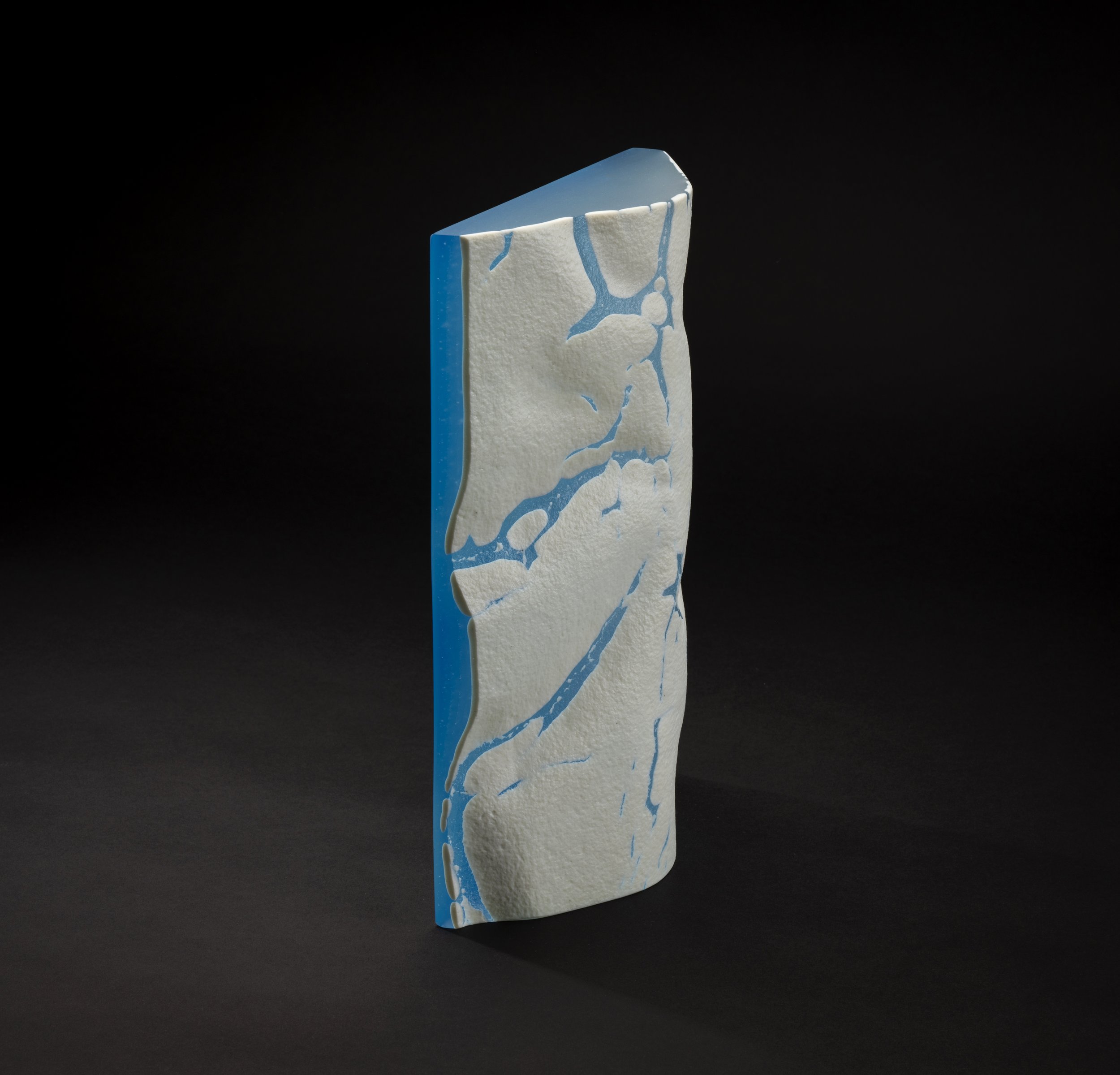 SOLD 
Aqua Profundum II (2024)  Kiln Formed and Hand Ground Glass, 29 cm H x 19.5 cm W x 6.5 cm D (Side View)