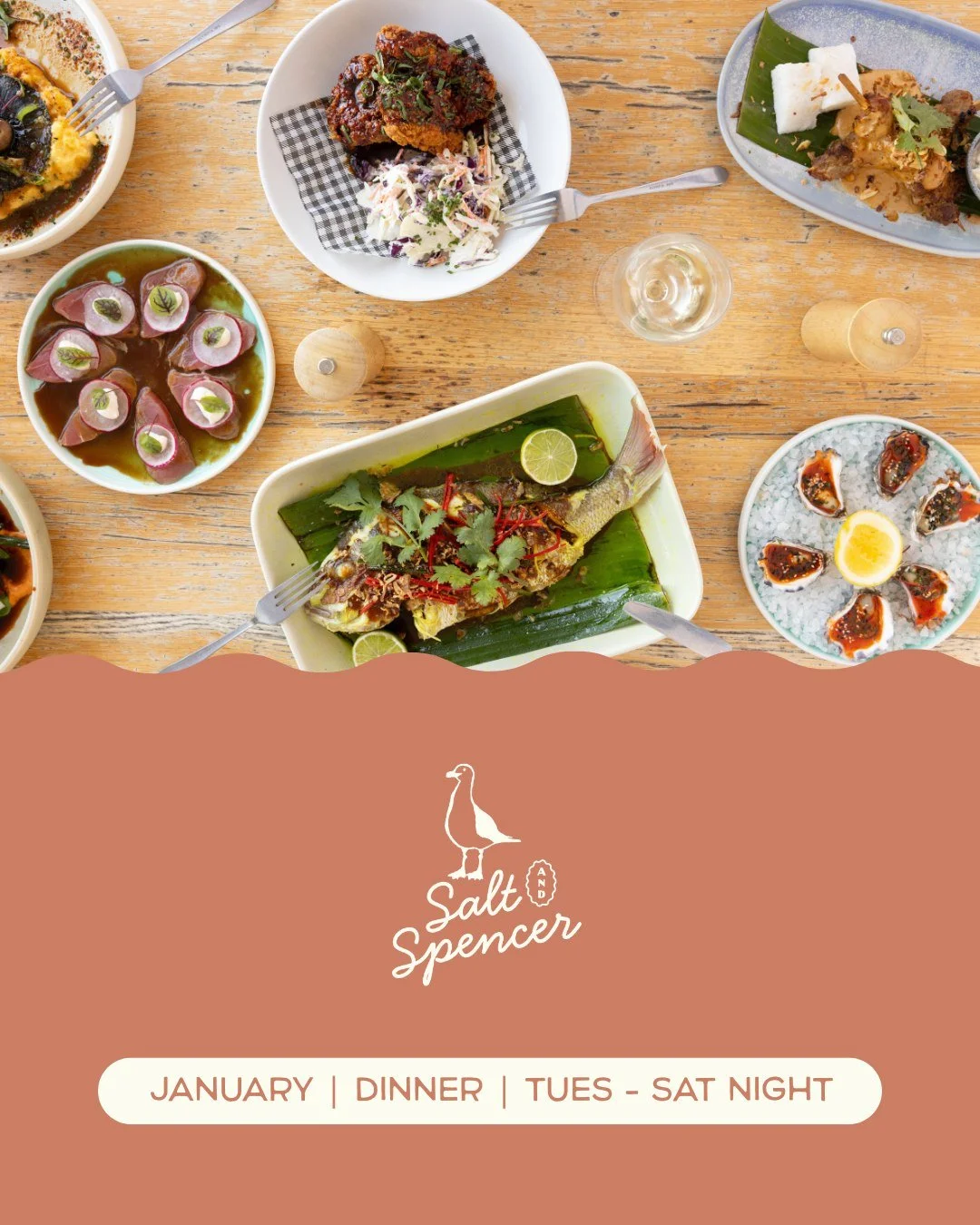 Throughout January, @saltandspencermollymook is open for dinner 5 nights a week! ✨ 🍸 So, what are you waiting for? Reserve your table now and experience a meal where every bite is a delight. 🍴

BREAKFAST | Daily, 7am ⁓ 11am
LUNCH | Daily, 11am ⁓ 2p