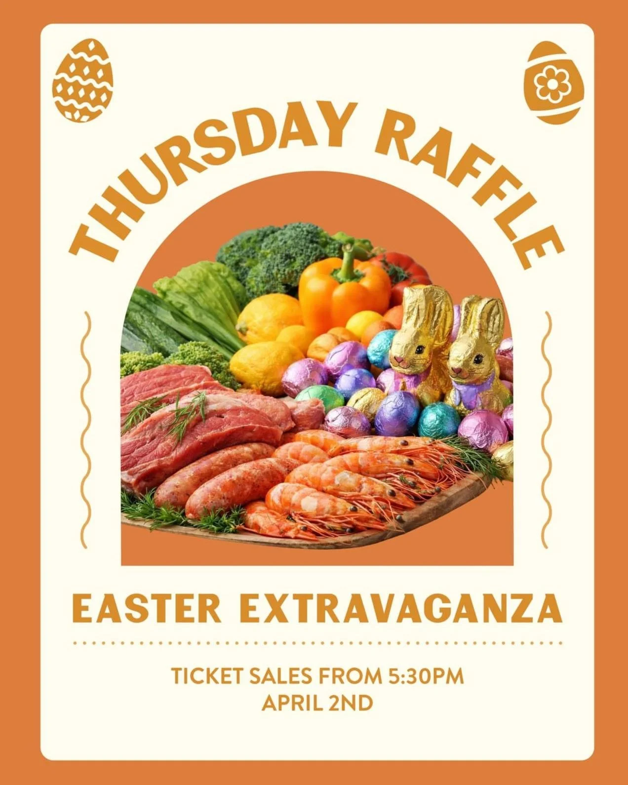 Mark your calendars because you won't want to miss this Thursday's EASTER EXTRAVAGANZA as we unwrap a massive $2300 worth of prizes! 🎟️ 🦐 🐣

Win chocolate hampers, prawns,�meat &amp; brekkie trays, fruit &amp; veg, and Mollymook Plus EFFPOS Cards 