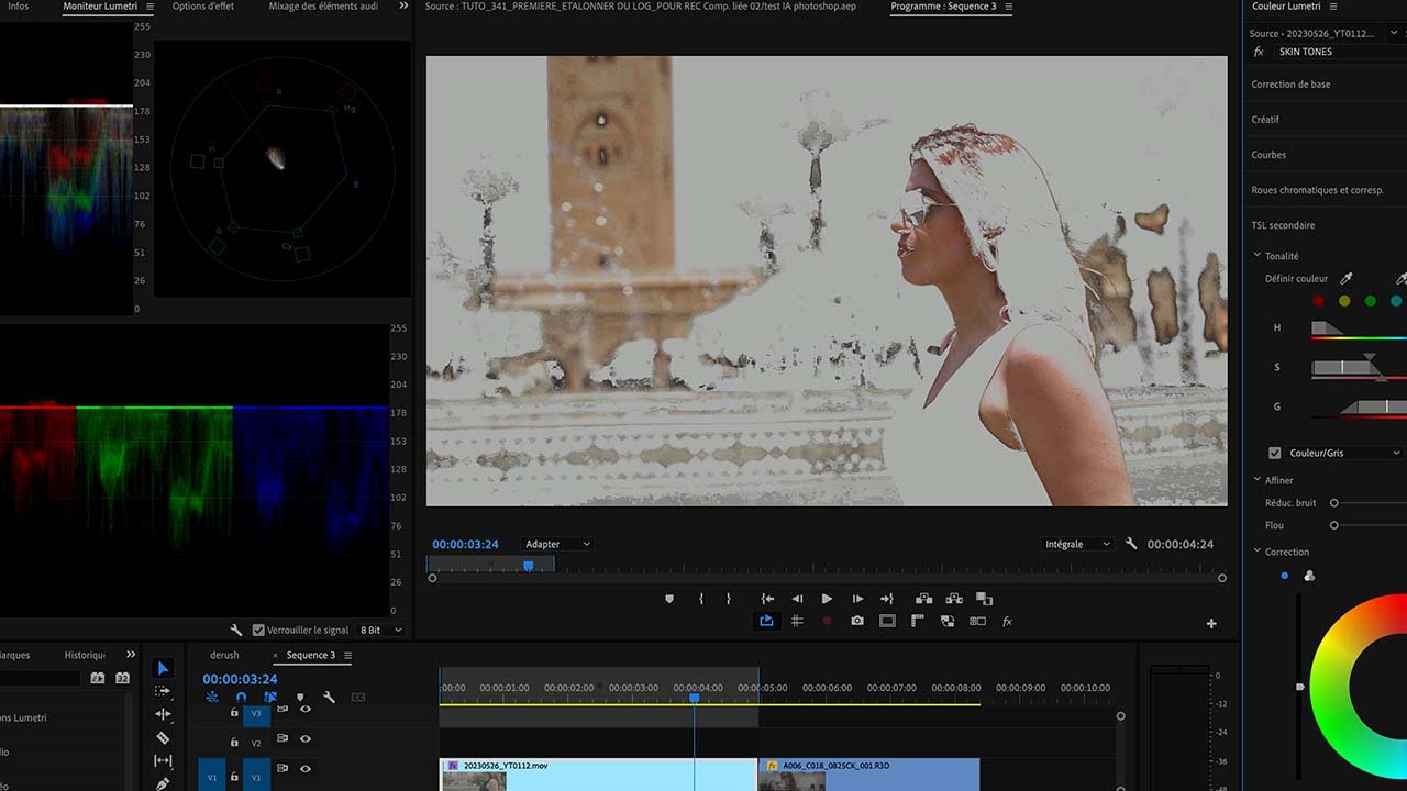 TSL secondaire teintes de peau vectorscope ligne skintones étalonnage Premiere Pro