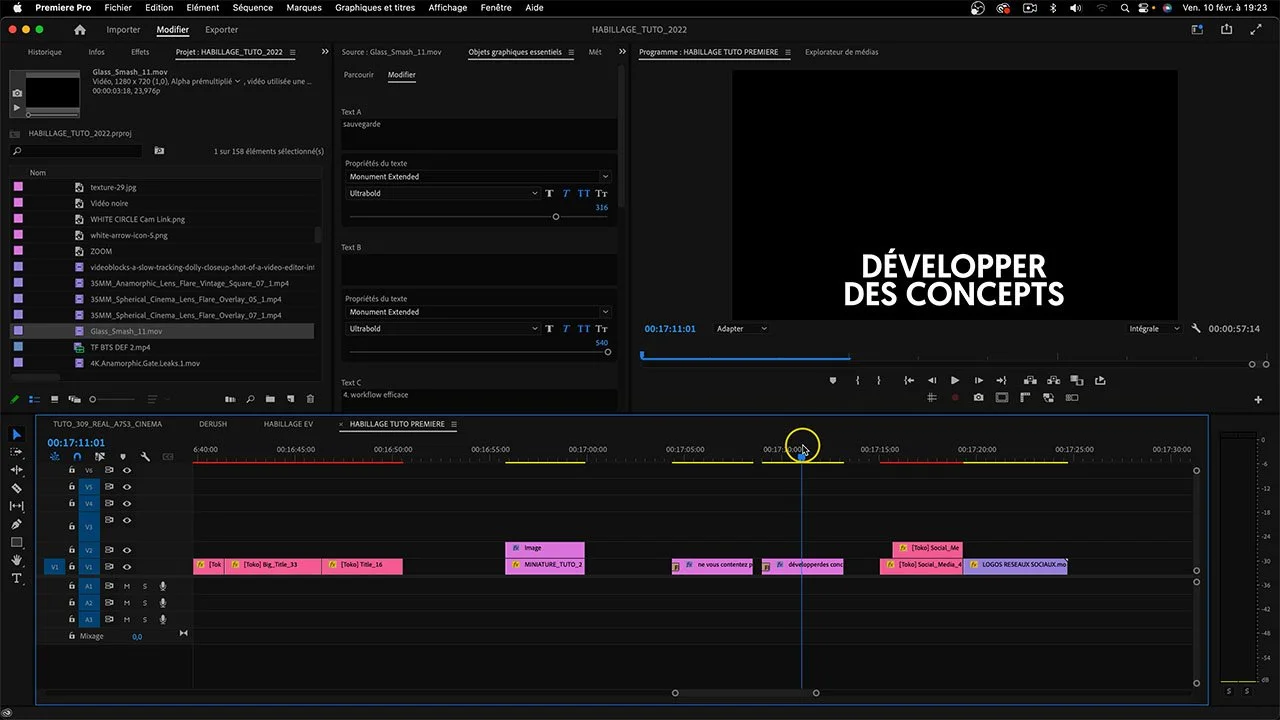 séquence habillage Premiere Pro générique jingle logos transitions gain de temps montage YouTube