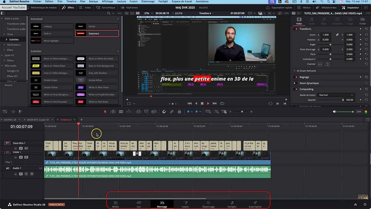 pages DaVinci Resolve Media Cut Montage Fusion Color Étalonnage Fairlight Exportation - interface débutant