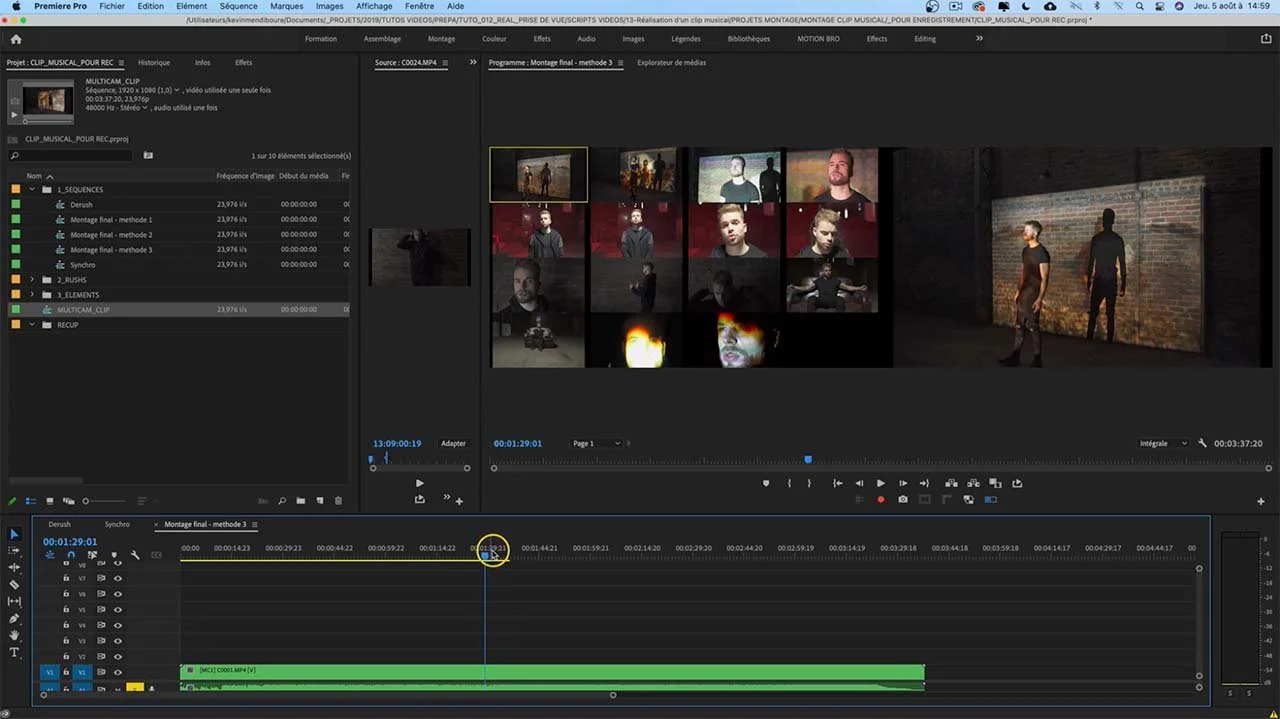 Premiere Pro timeline multicam 15 pistes montage professionnel 2026