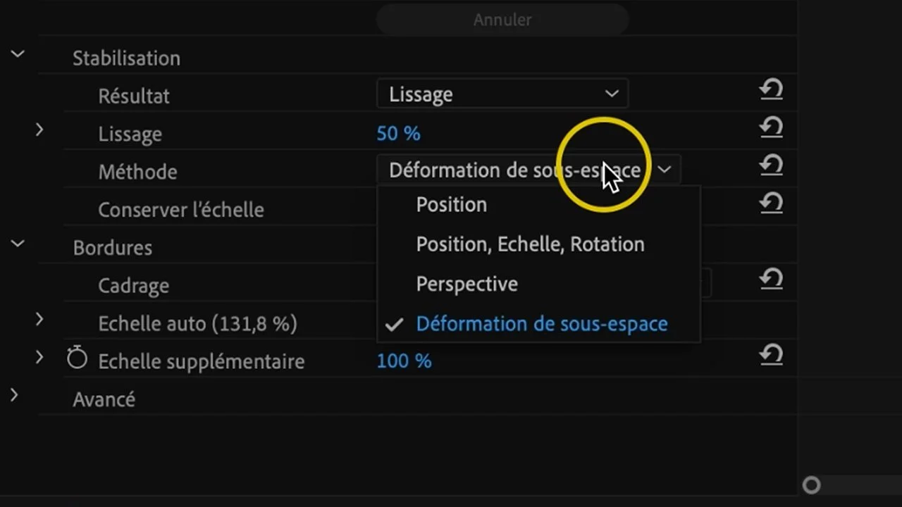 méthode stabilisation sous-espace de déformation perspective position Premiere Pro - Tuto Premiere