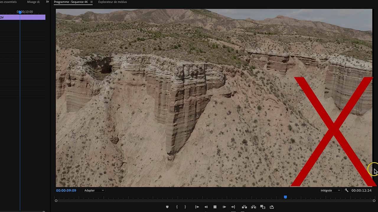 bords noirs recadrage trajectoire repères bleus cadre image Premiere Pro montage
