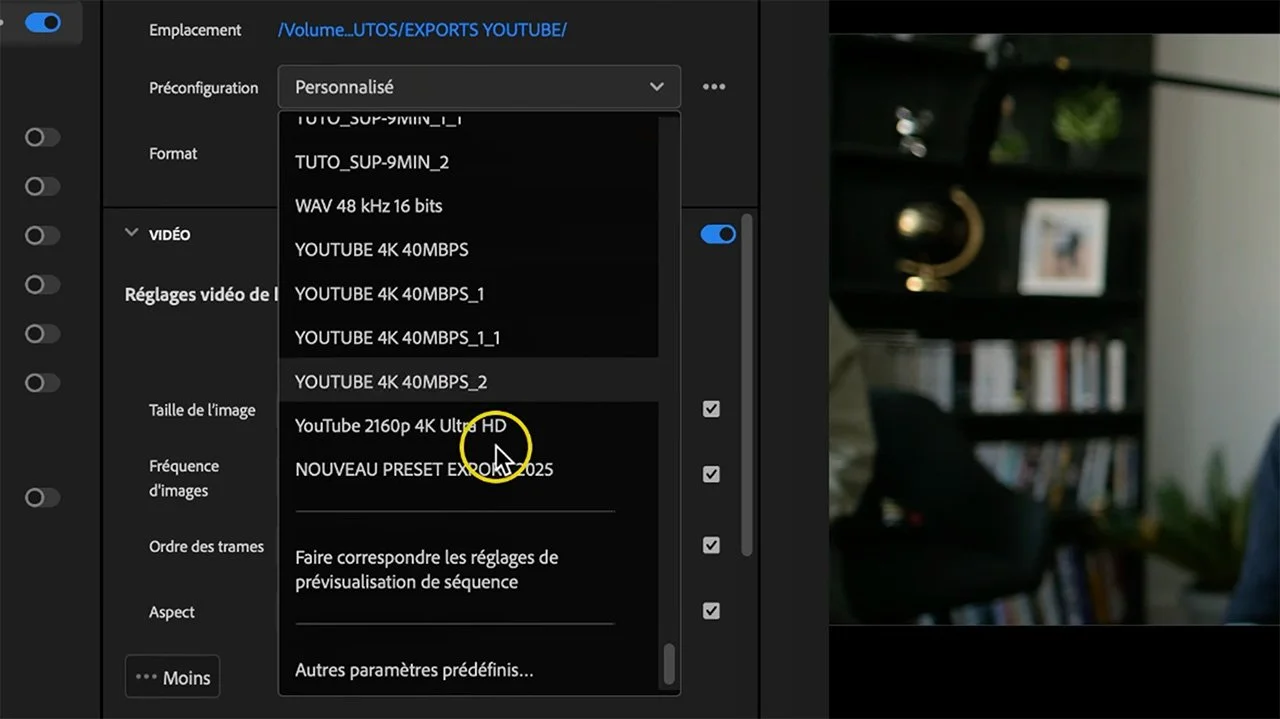 Premiere Pro onglet Exportation nouvelle interface destinations préconfigurations - Tuto Premiere