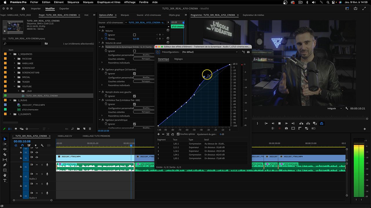 limiteur fixe sur piste audio mixage des pistes Premiere Pro compression vidéo YouTube