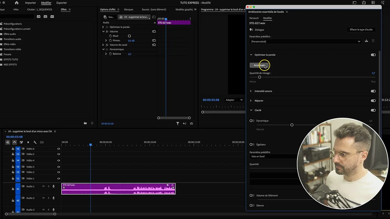 améliorer le son d'une vidéo Premiere Pro supprimer bruit de fond mixage audio 2026 - Kévin Mendiboure École des Vidéastes