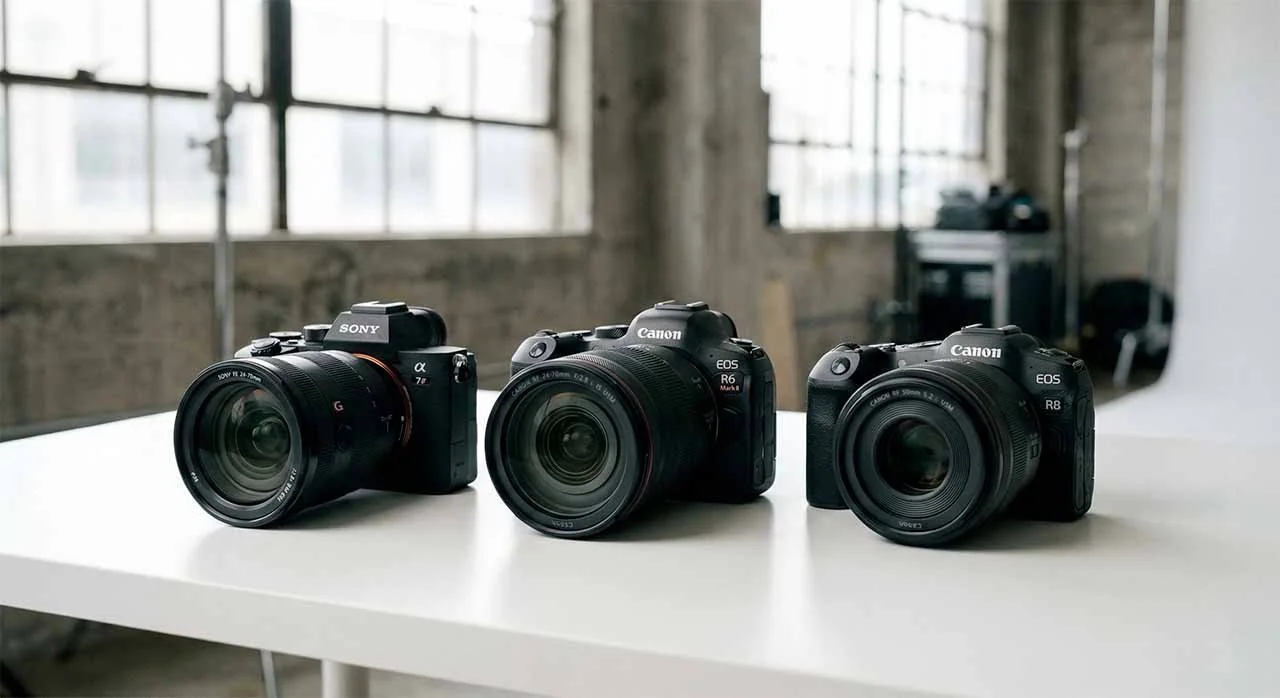 Sony A7IV Canon R6 Mark II Canon R8 comparatif caméra intermédiaire vidéo pro