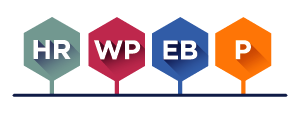 Colourful icons labelled HR (human resources), WP (workplace pensions), EB (employee benefits), and P (payroll)