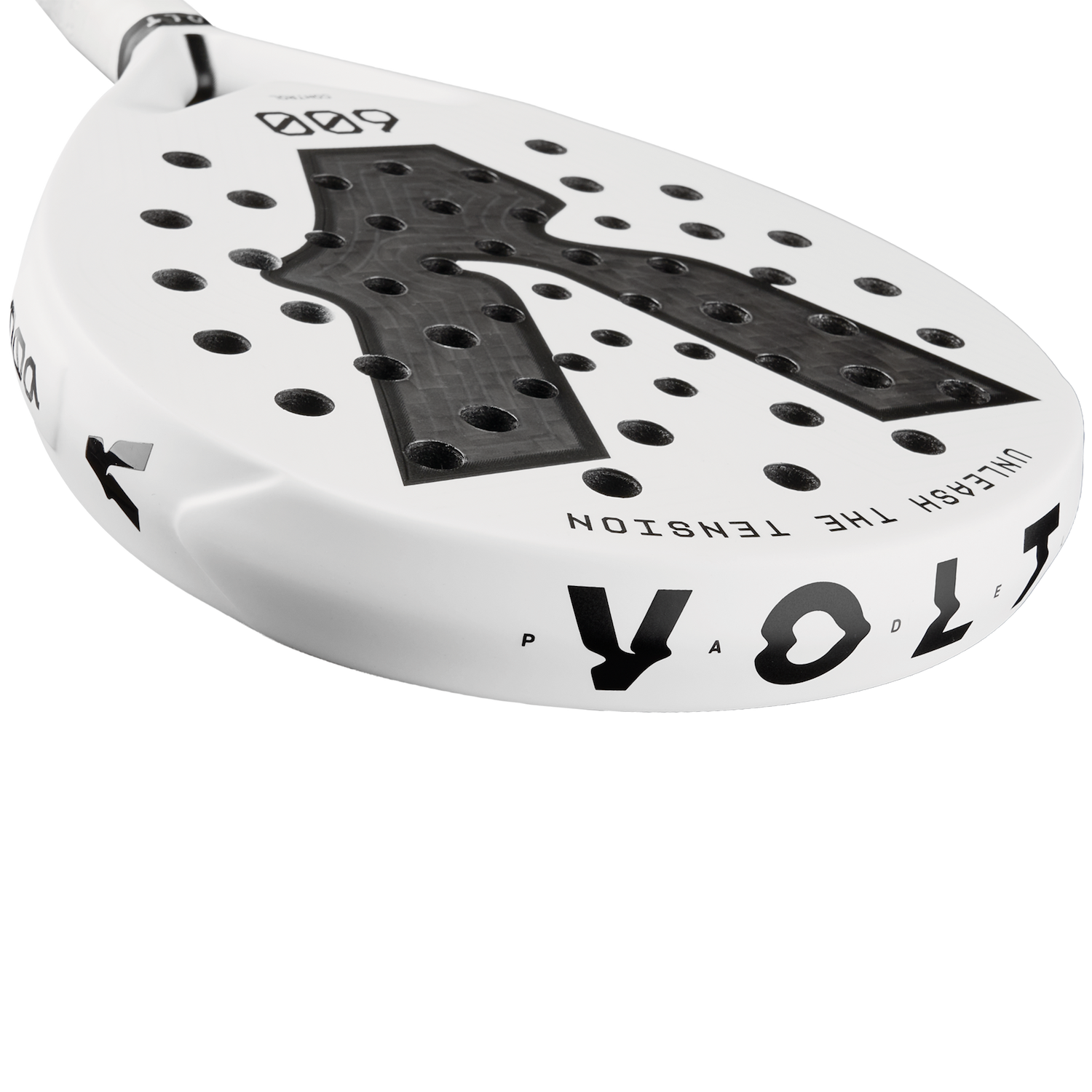 Top detail of the VOLT 600 v5 padel racket, emphasizing premium materials and precision-oriented construction.
