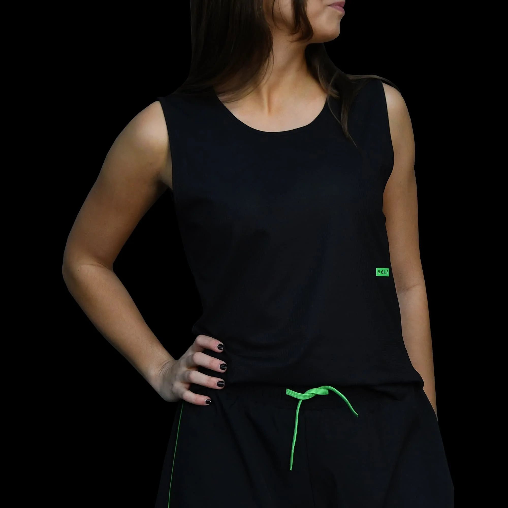 Volt Performance Women’s Shorts Black & Neon Green detailed view