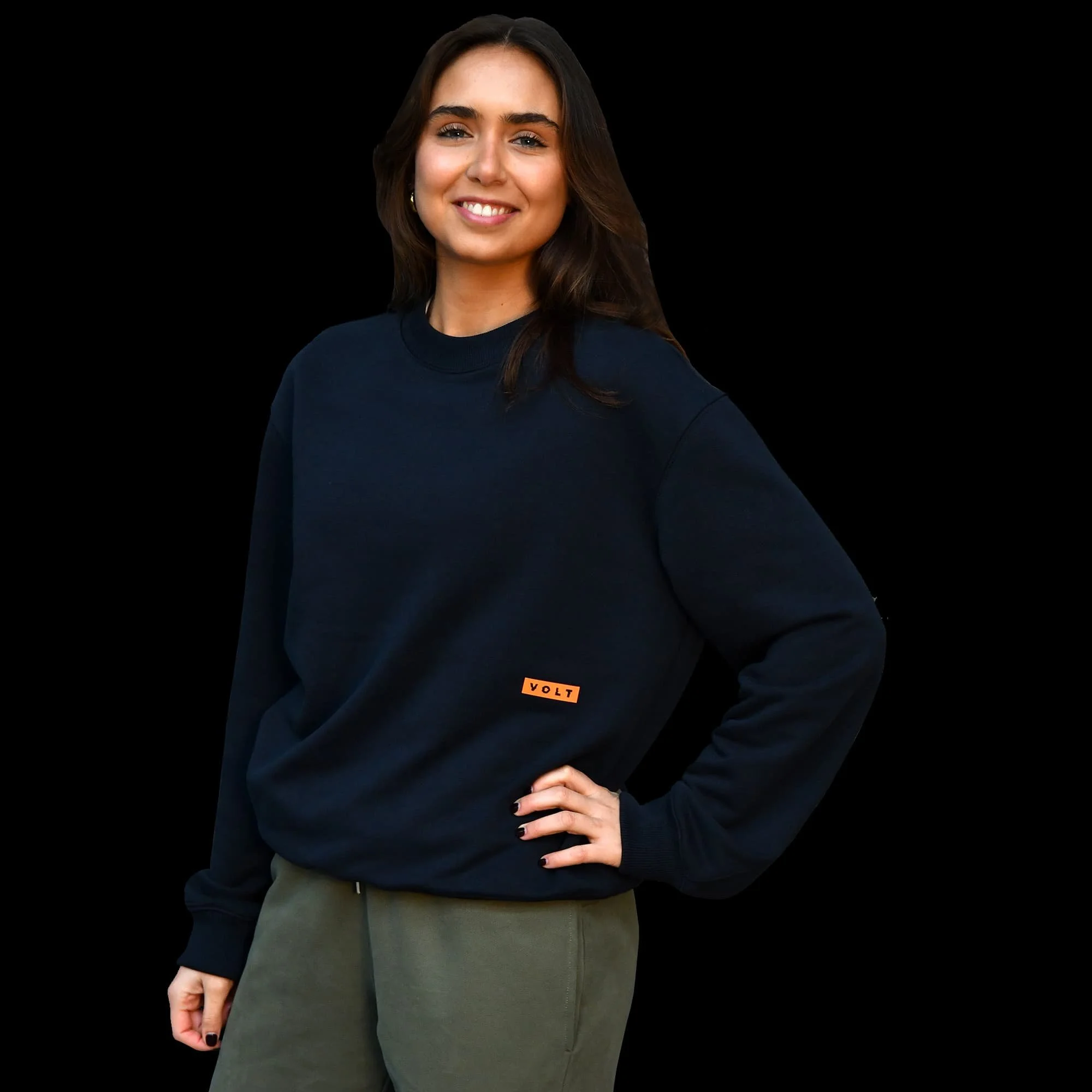 Volt Sweatshirt Blue & Neon Orange viewed from the front (Women)