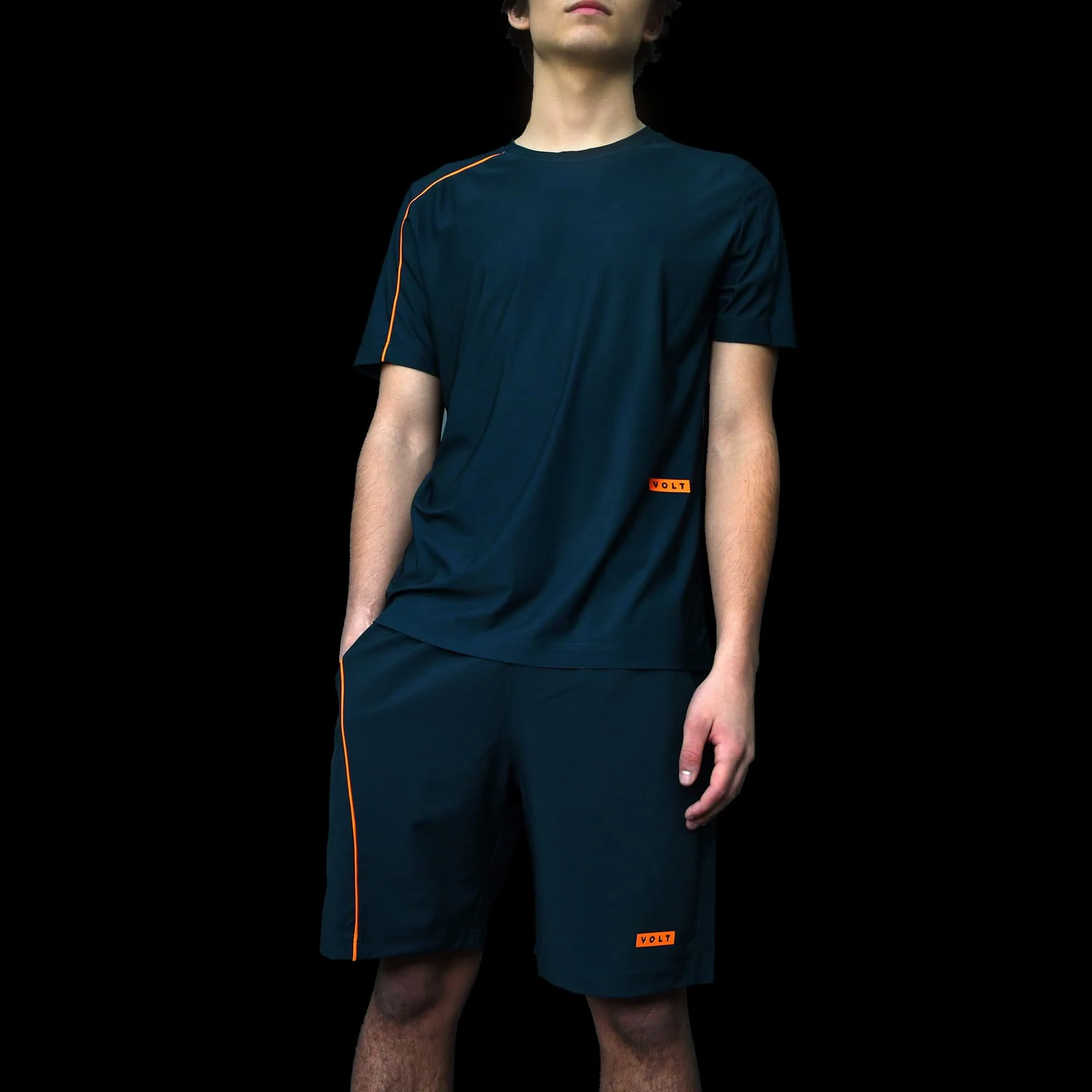 Volt Performance T-Shirt Blue & Neon Orange viewed from the front